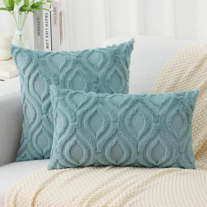 decorUhome Decorative Throw Pillow Covers 18x18, Soft Plush Faux Wool Couch Pillow Covers for Home, Set of 2, Blue Grey