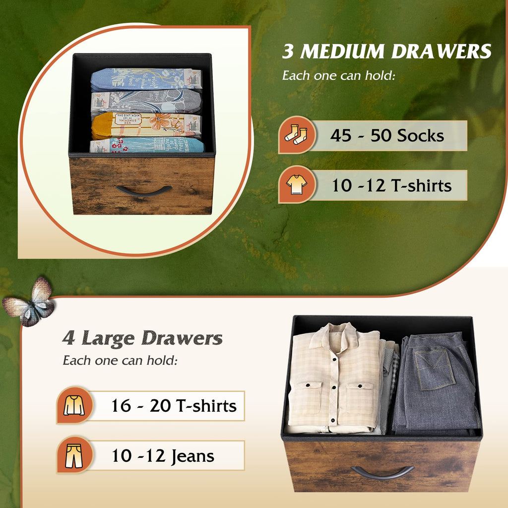WLIVE 7 Drawer Dresser TV Stand with Metal Frame