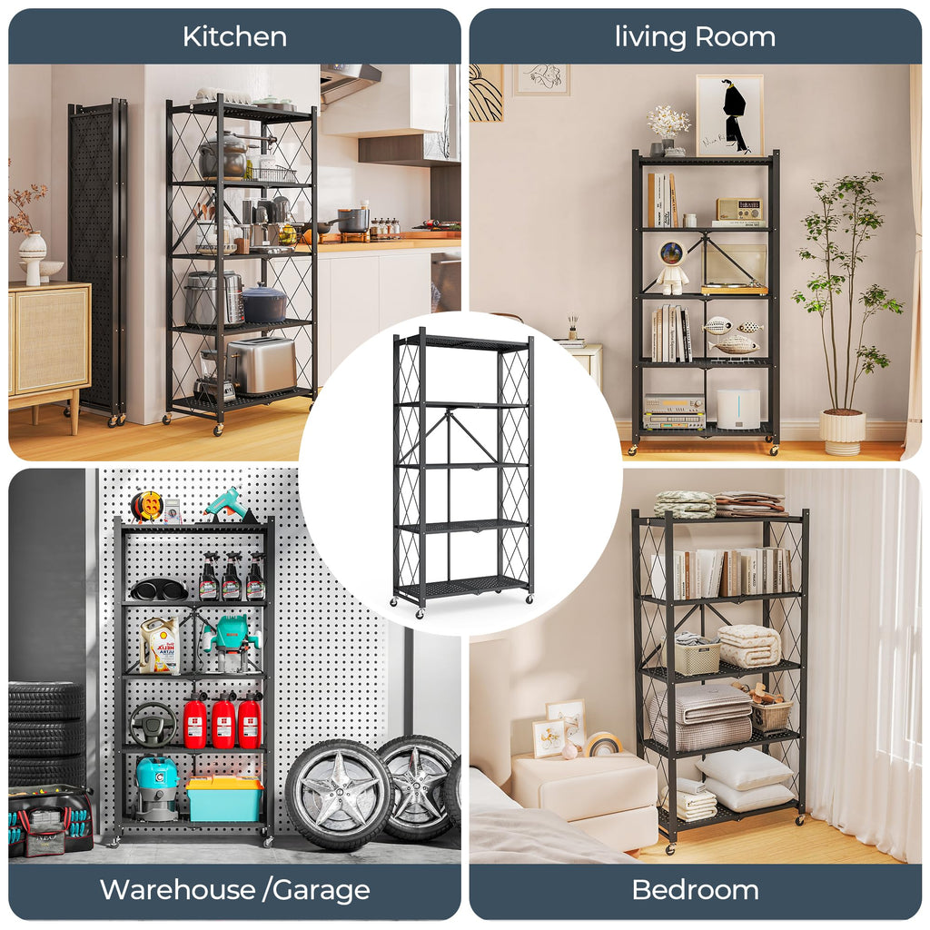 Fenbeli 5 Tier Metal Storage Shelf with Wheels