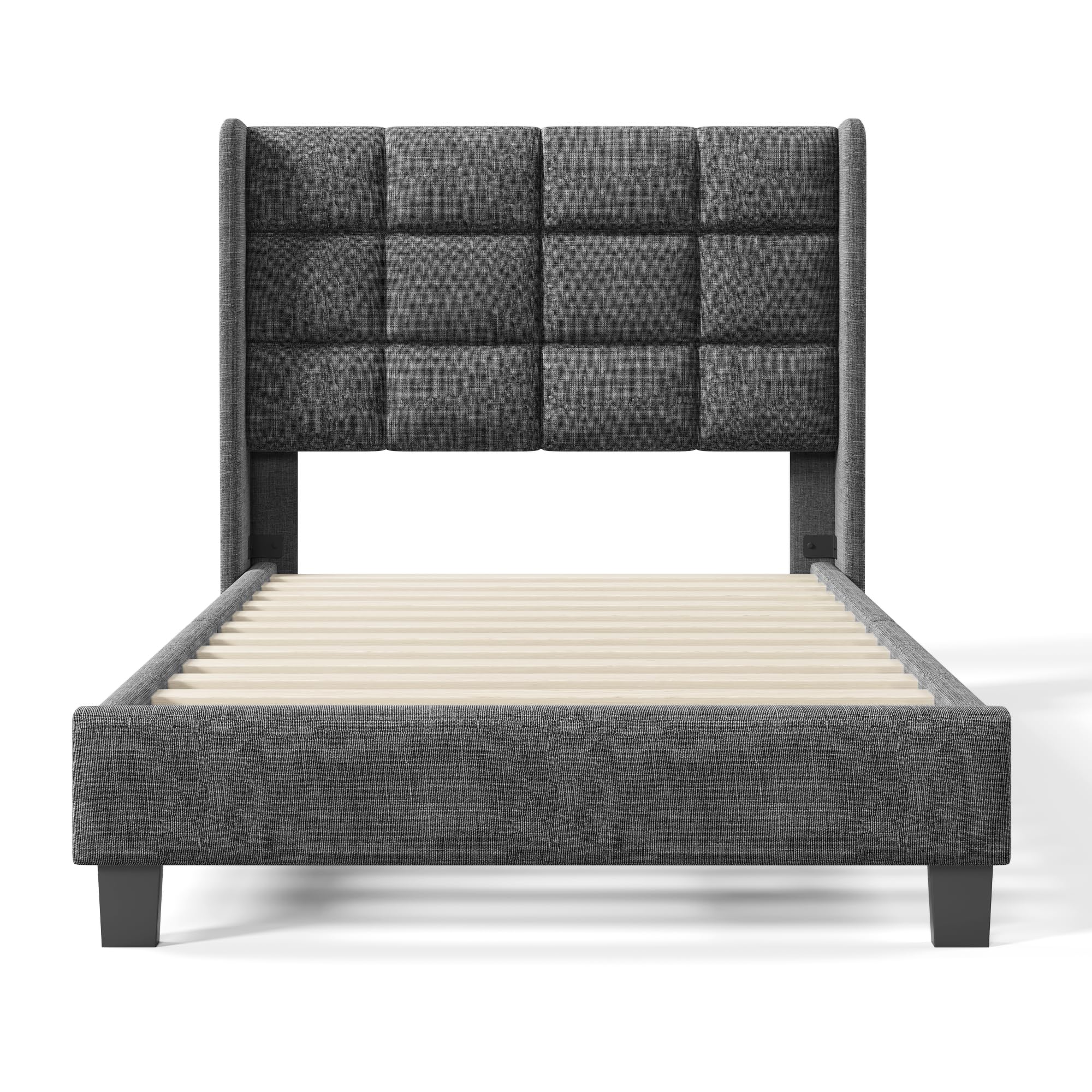 Merax Grey Upholstered Bed with Slatted Base