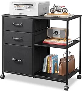 Devaise 3 Drawer Mobile File Cabinet with Open Shelf - Black