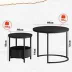 WLIVE Round Coffee Table Set with Storage, Black Metal Frame