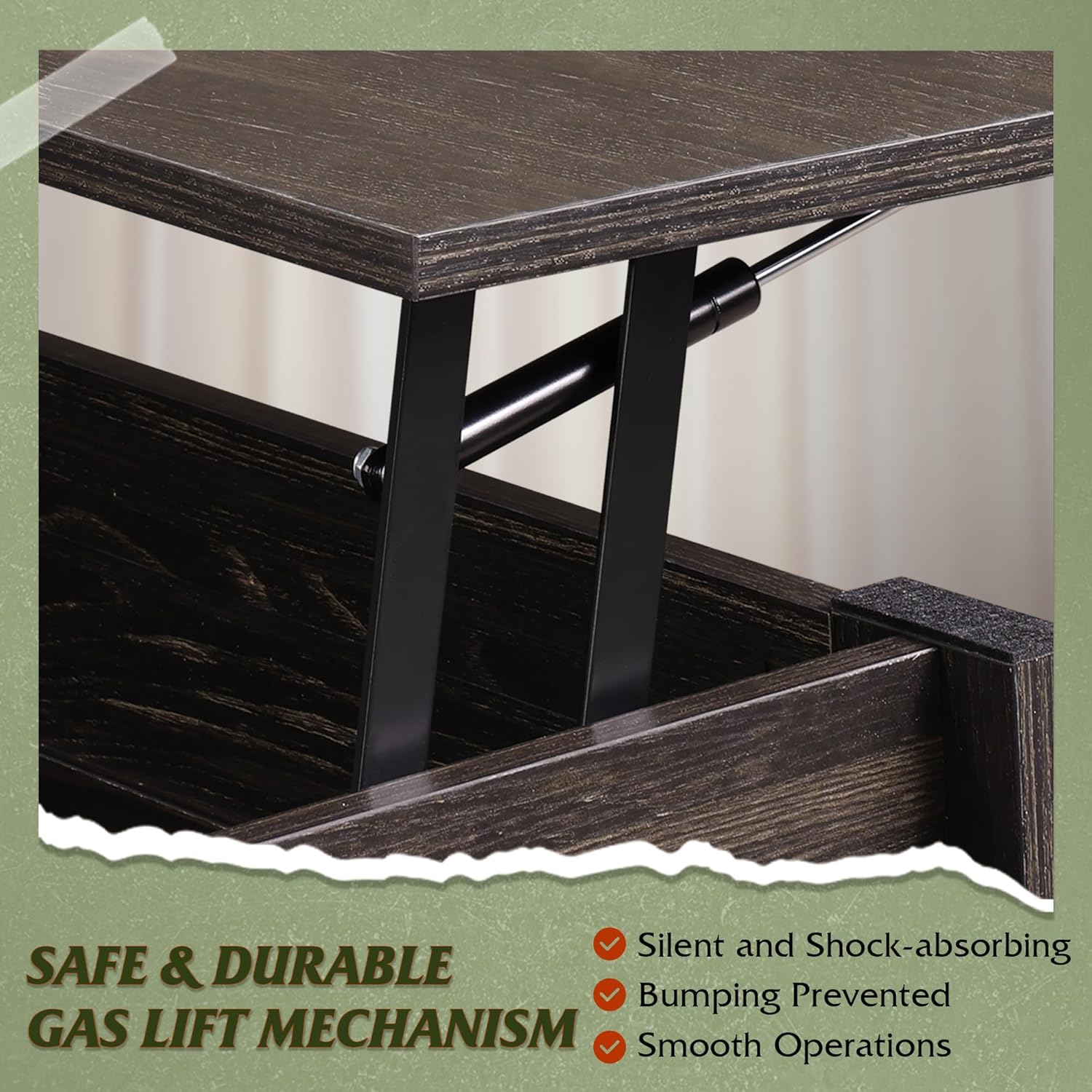 WLIVE Lift Top Coffee Table with Hidden Compartment - Espresso