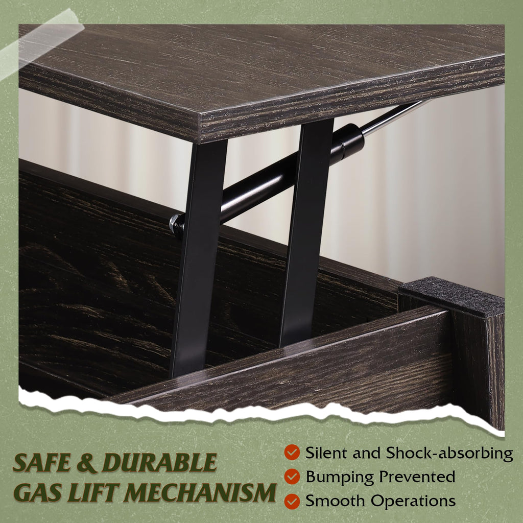 WLIVE Espresso Lift Top Coffee Table with Storage