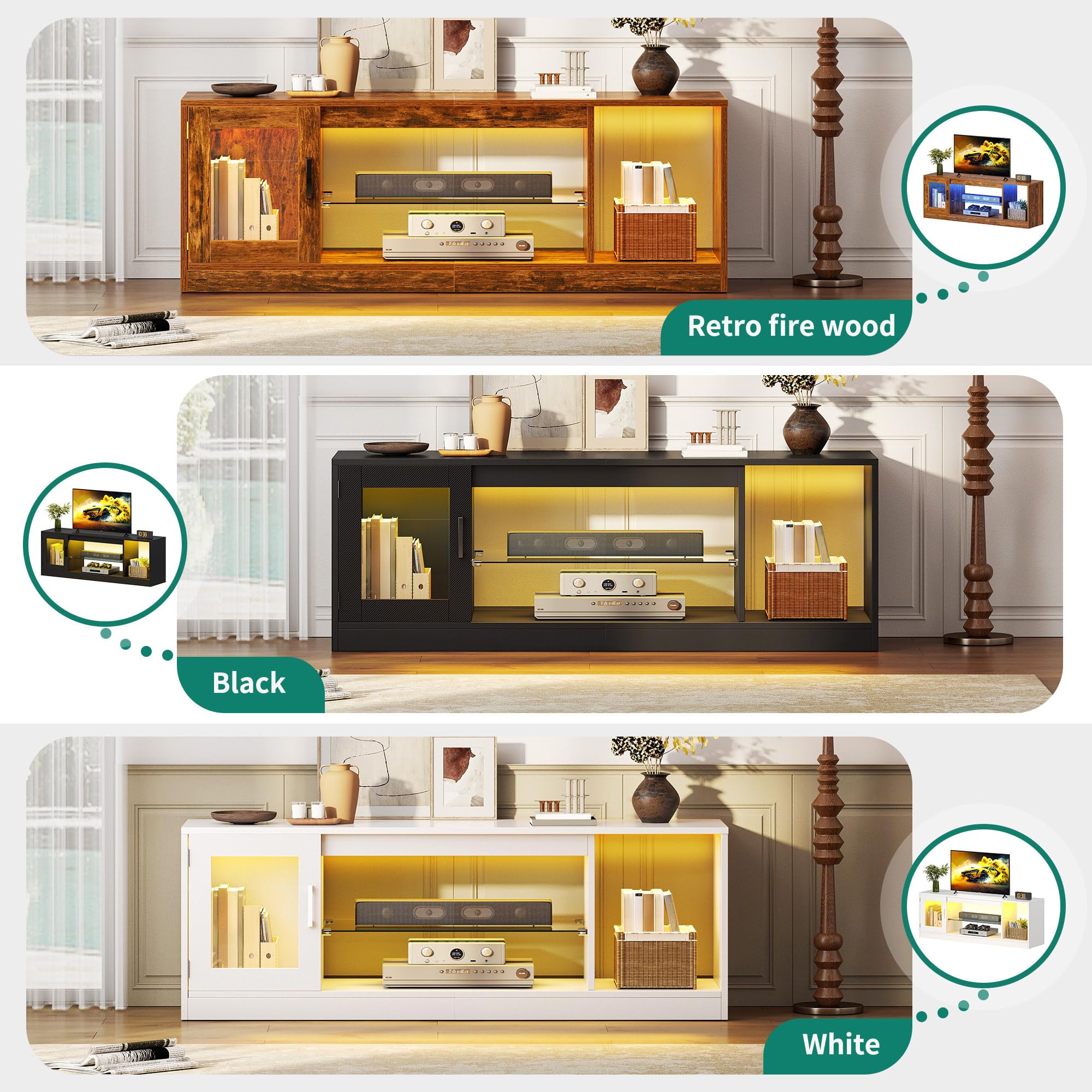 YITAHOME LED TV Cabinet with RGB Lights