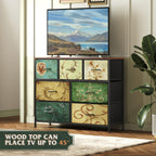 WLIVE 7 Drawer Dresser TV Stand with Metal Frame and Wood Top