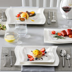 MALACASA 26-Piece Ivory White Porcelain Dinnerware Set Flora