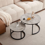 JZGORC Round Coffee Table with Grey Marble and Metal Legs