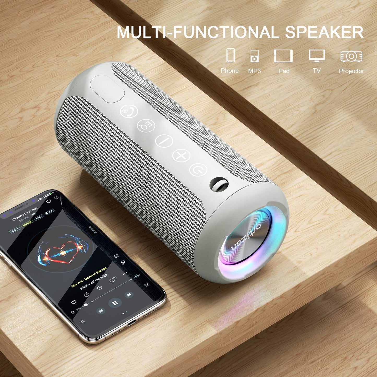 Sleek Waterproof Bluetooth Speaker with LED Lights – Immersive Sound for Outdoor and Indoor Adventures