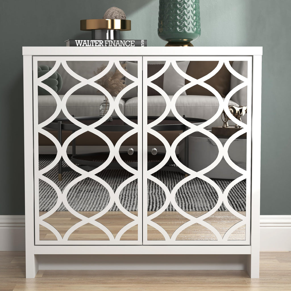 Galano Iris sideboard with 2 acrylic mirror doors, modern design, white color