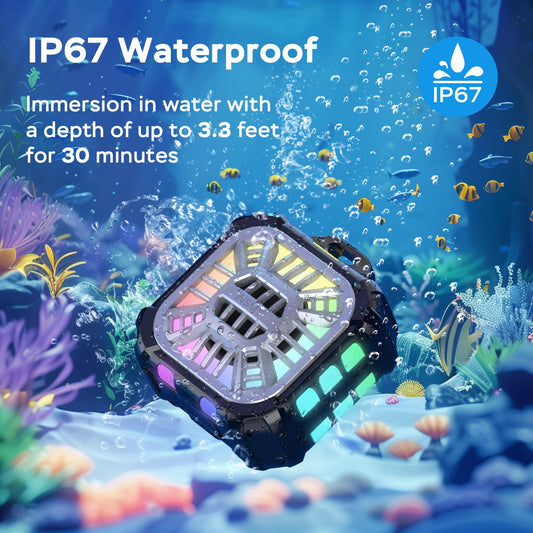 INSMY Bluetooth Speaker,IP67 Waterproof,Portable,Shower Speaker, Wireless Sync 100+ Speakers,Big Volume Booming Bass, 24H Playtime/Floatable/RGB Lights/BT5.3 for Outdoor/Beach (Black)