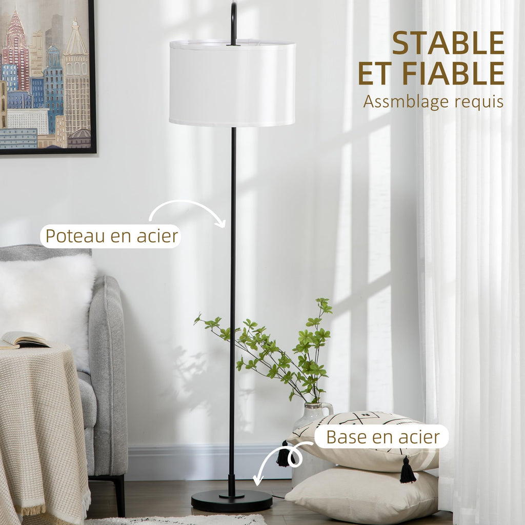 HOMCOM Modern Black Metal Floor Lamp with Cable Shade
