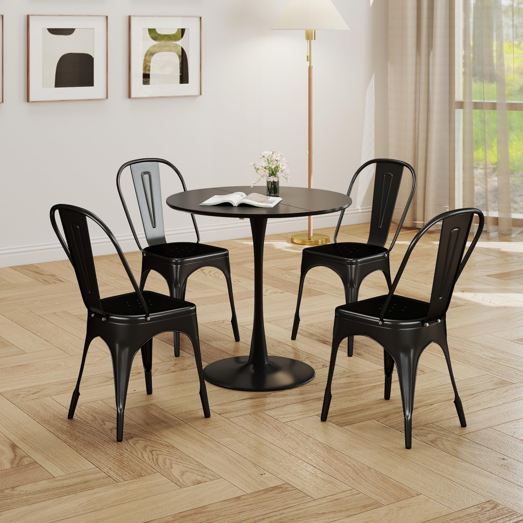 HJhomeheart Vintage Style Stackable Metal Dining Chairs Set of 4