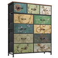 Vintage WLIVE tall dresser with 11 fabric drawers and a floral painted wood top