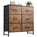 WLIVE 6-drawer dresser with rustic brown wood grain print fabric and metal frame