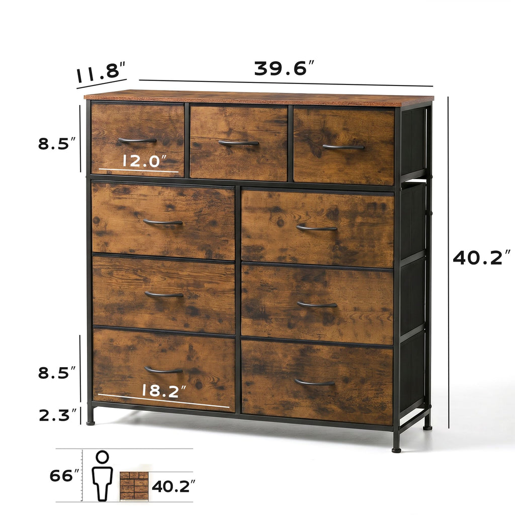 WLIVE 9-Drawer Fabric Storage Tower with Wood Top