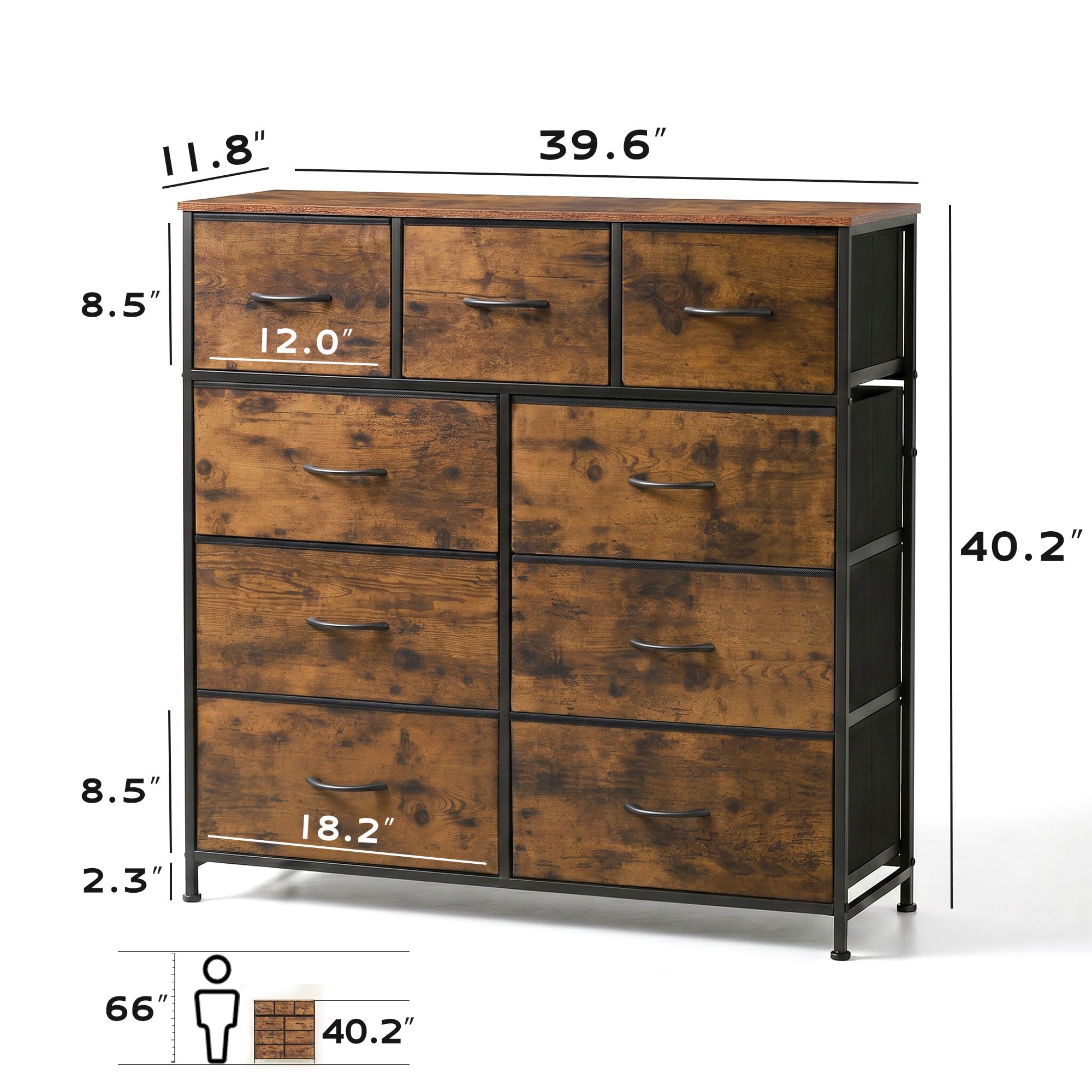 WLIVE 9-Drawer Fabric Storage Tower with Wood Top