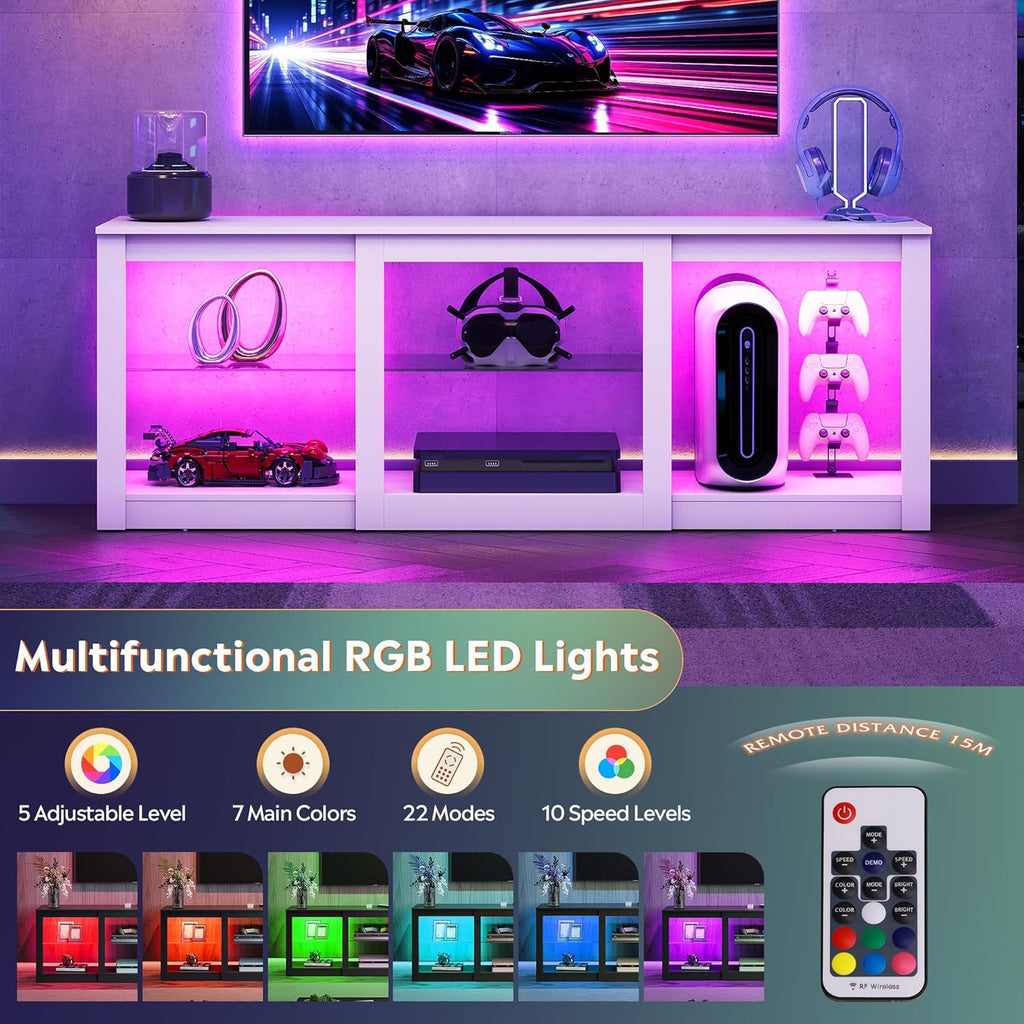 WLIVE 58" LED TV Stand with Glass Shelves - Black