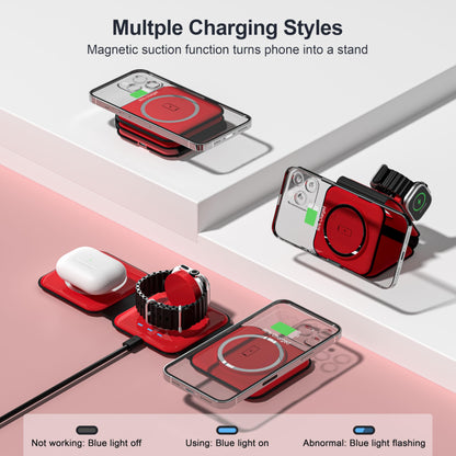 Portable Foldable Magnetic Wireless Charging Station | 3-in-1 Fast Charger for iPhone, Apple Watch & AirPods | Compact & Travel-Friendly Design