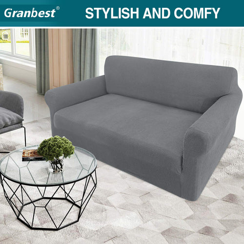 Granbest High Stretch Sofa Cover for 2 Seater in Light Gray