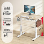 SHW Small Electric Height Adjustable Sit Stand Desk with Maple Top