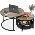 WLIVE modern coffee table set with grey oak finish and fabric storage baskets