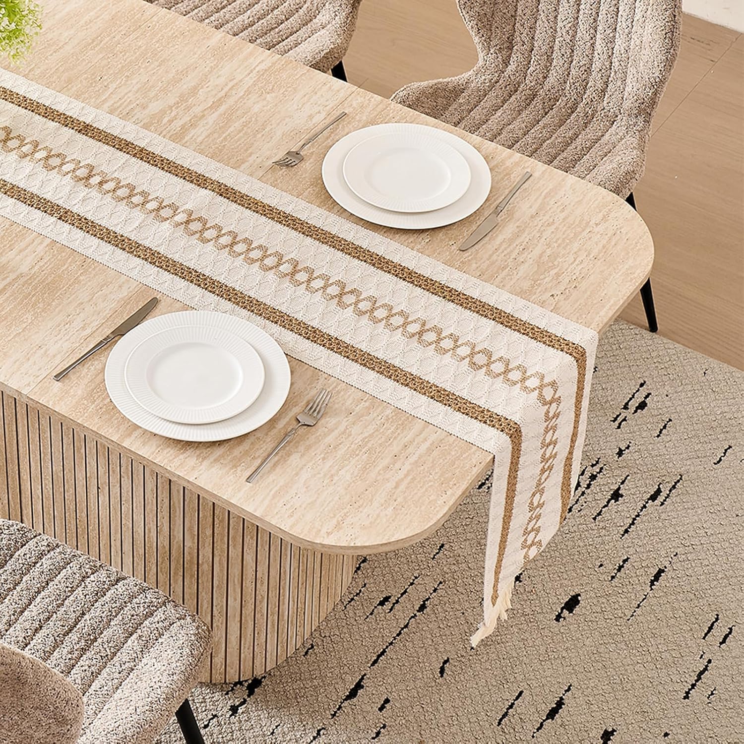 HJhomeheart Rectangular Dining Table - Yellow Travertine