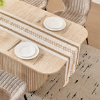 HJhomeheart Modern Rectangular Dining Table with Yellow Travertine Top