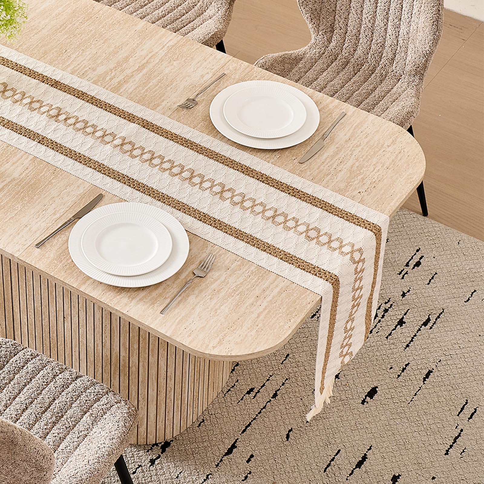HJhomeheart Modern Rectangular Dining Table with Yellow Travertine Top
