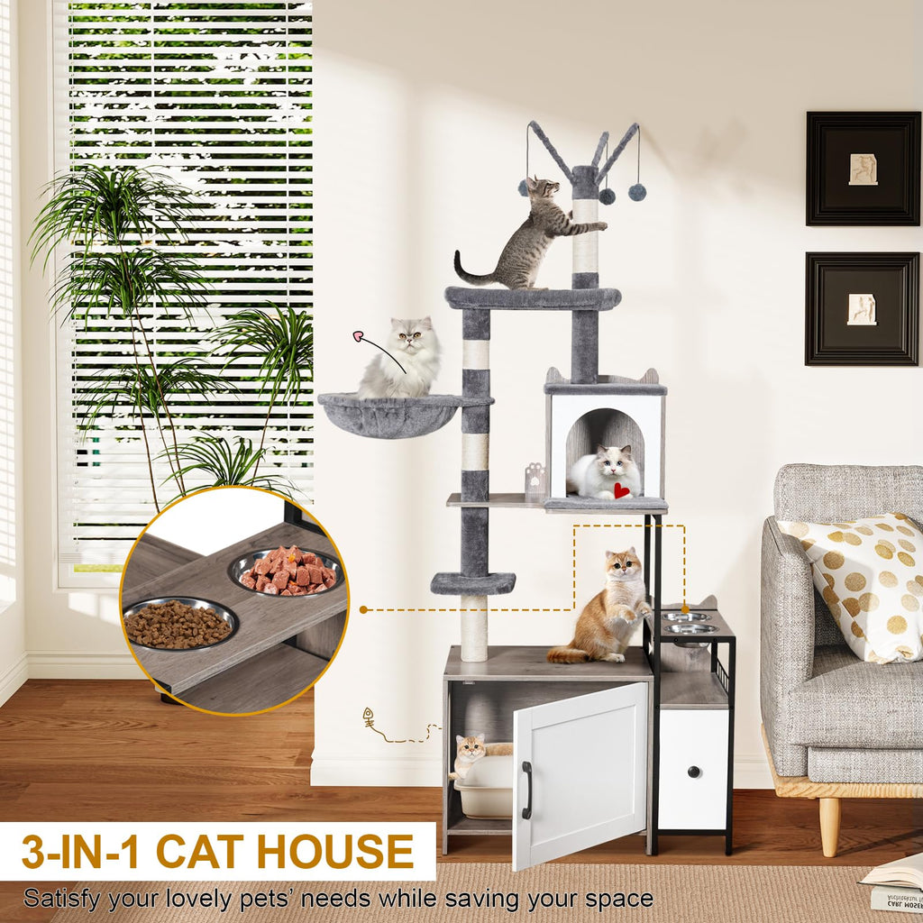 Snughome 3-in-1 Modern Cat Tower with Litter Box Enclosure