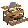 WLIVE 100cm brown lift up coffee table with 2 drawers and open shelf