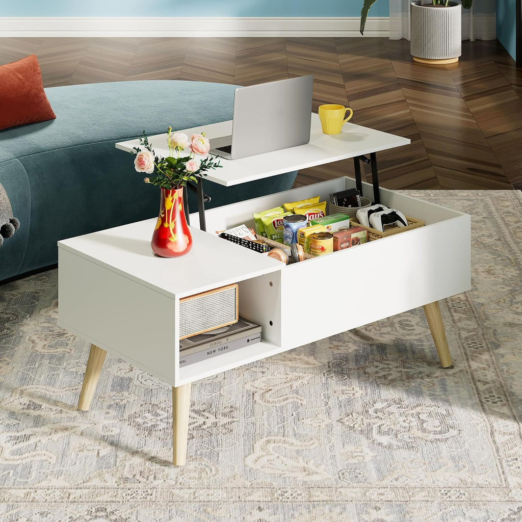 WLIVE Lift Top Coffee Table with Storage - White