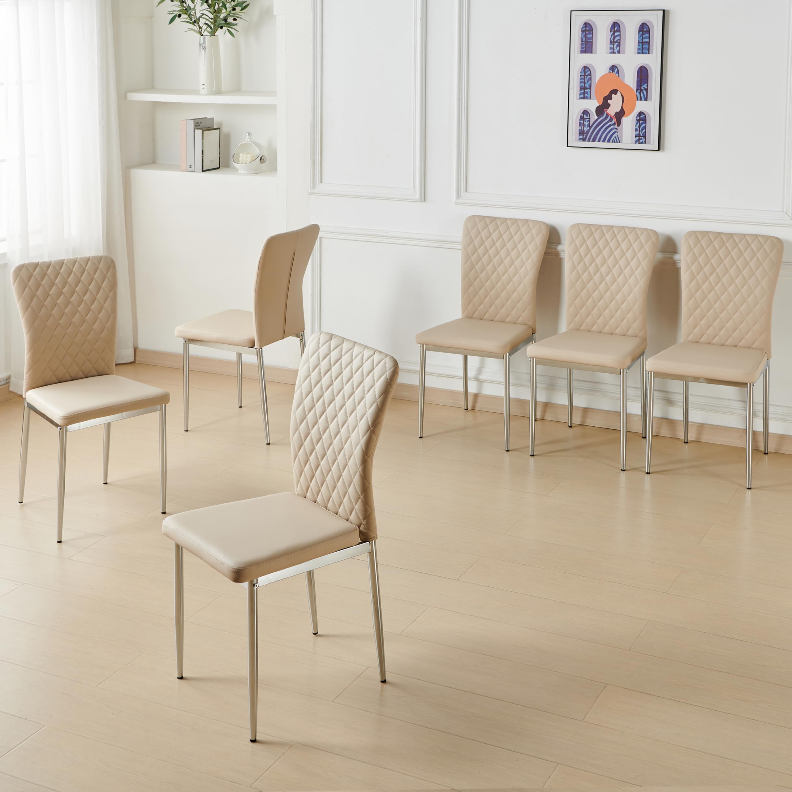AINPECCA Modern Beige Faux Leather Dining Chairs Set of 6