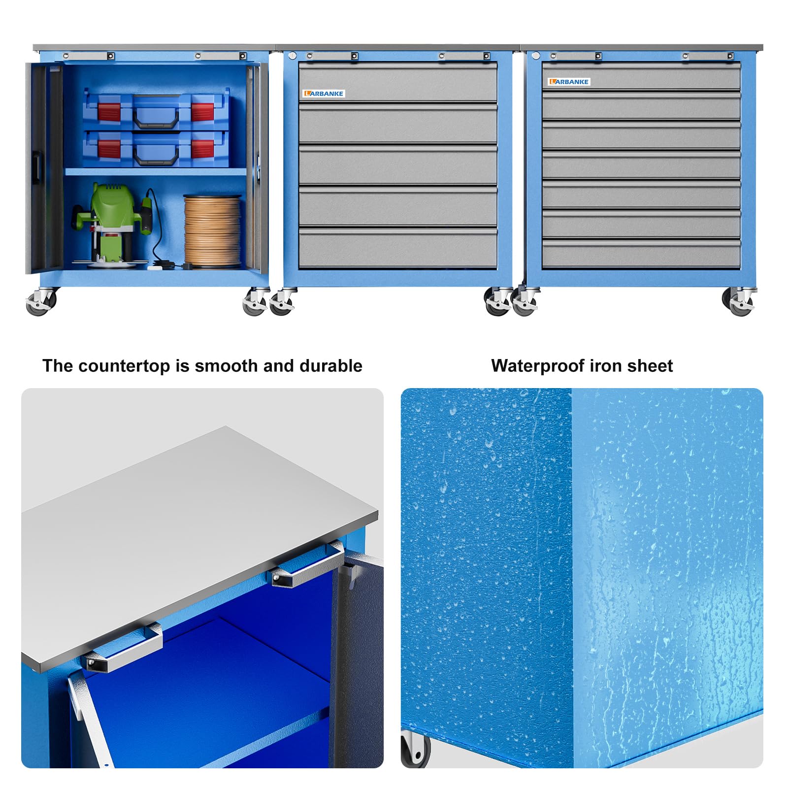 LARBANKE Lockable Steel Tool Cabinet with Wheels and Adjustable Shelves