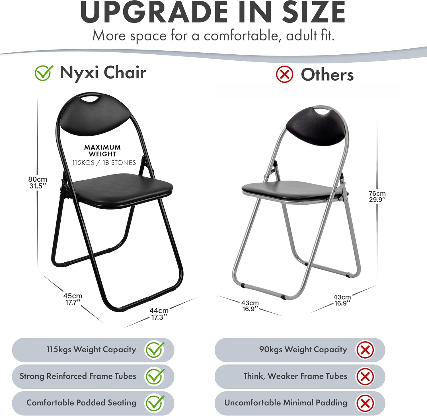 Nyxi Folding Padded Chairs | Set of 4 Black Faux Leather