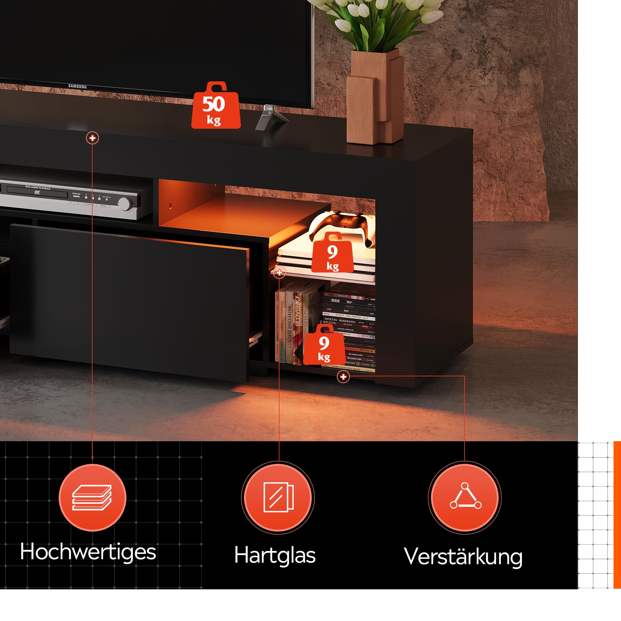 WLIVE Modern LED TV Cabinet with Storage for TVs up to 70 Inches
