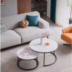 HJhomeheart Round Nesting Coffee Tables Set, White and Black