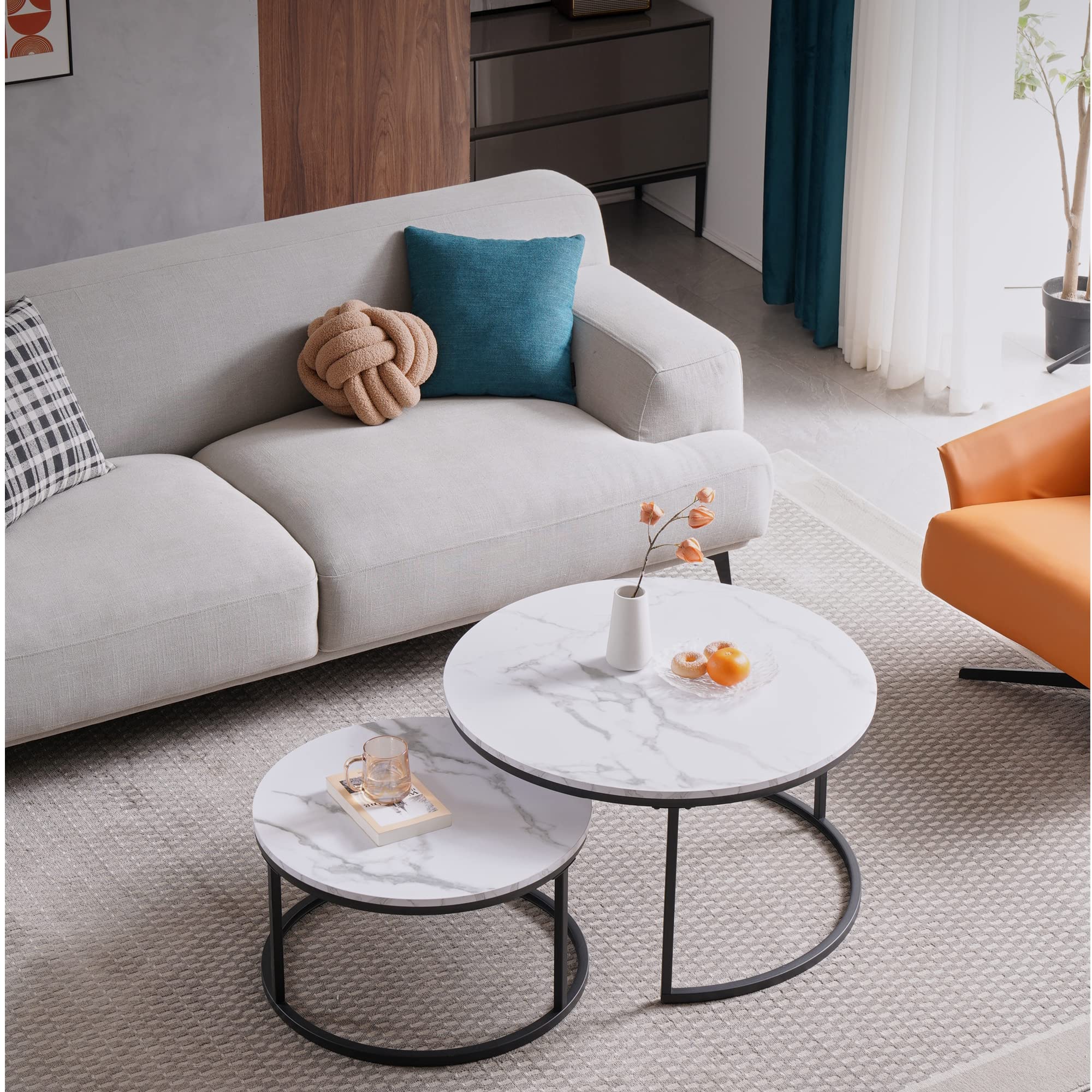 HJhomeheart Set of 2 Round Side Tables in Black and White