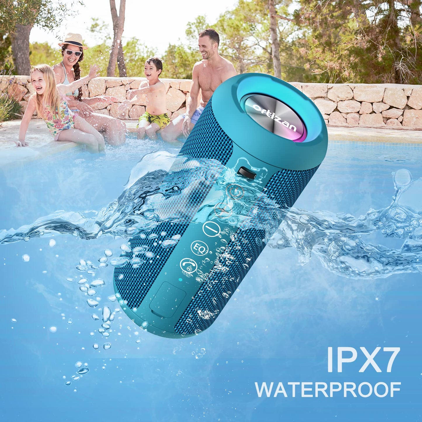 Sleek Waterproof Bluetooth Speaker with LED Lights – Immersive Sound for Outdoor and Indoor Adventures