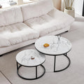 GrandCA HOME set of two stackable round coffee tables with marbled MDF tops and black stainless steel legs