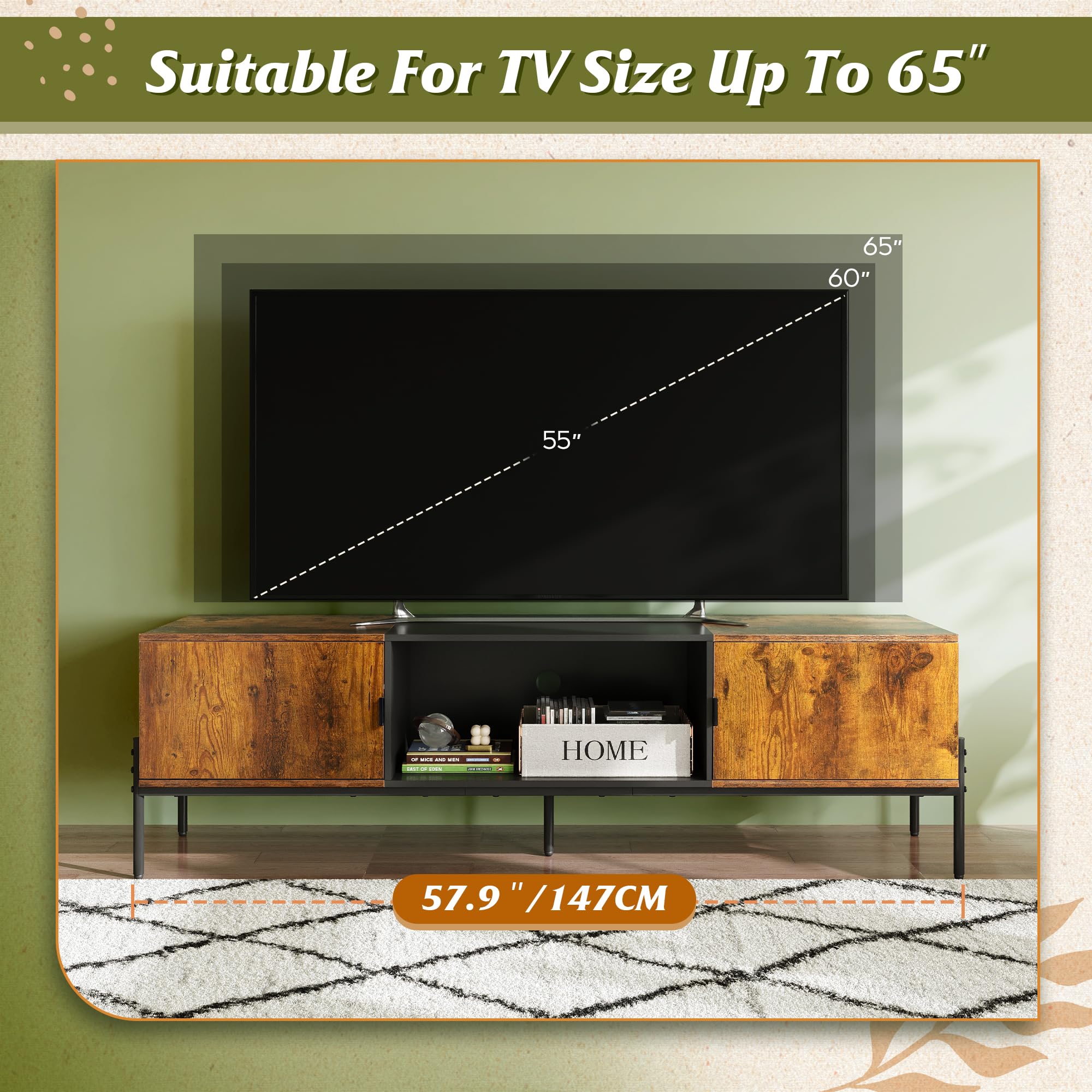 WLIVE Mid Century Modern TV Stand for 55-65 Inch TVs