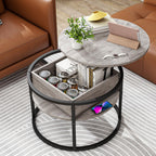 Modern grey lift top coffee table with storage and a round design from HOJINLINERO