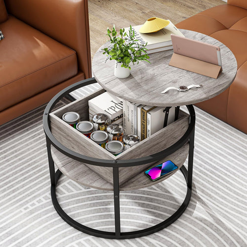 Modern grey lift top coffee table with storage and a round design from HOJINLINERO
