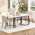 Modern marble pattern rectangular dining table with metal frame and adjustable feet
