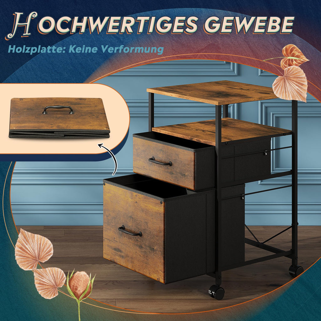 DEVAISE Vintage Brown Rolling Container with 2 Drawers