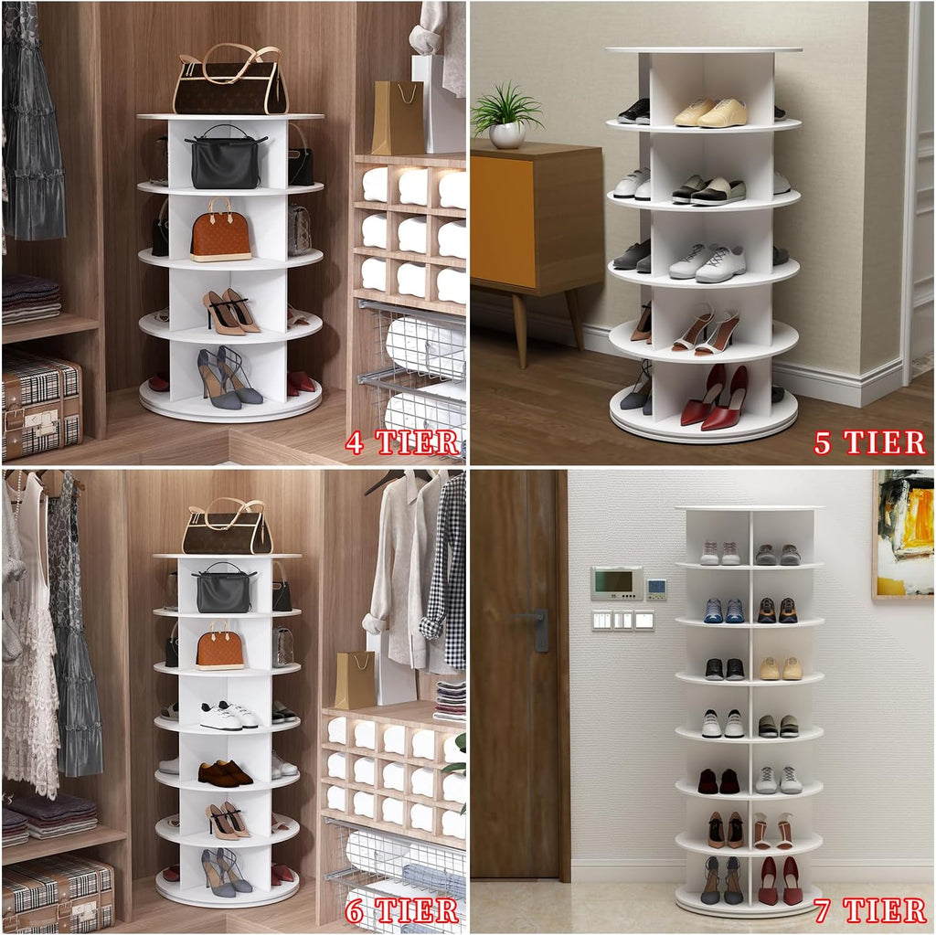 PTUWODS 7 Tier Rotating Shoe Cabinet - White PVC