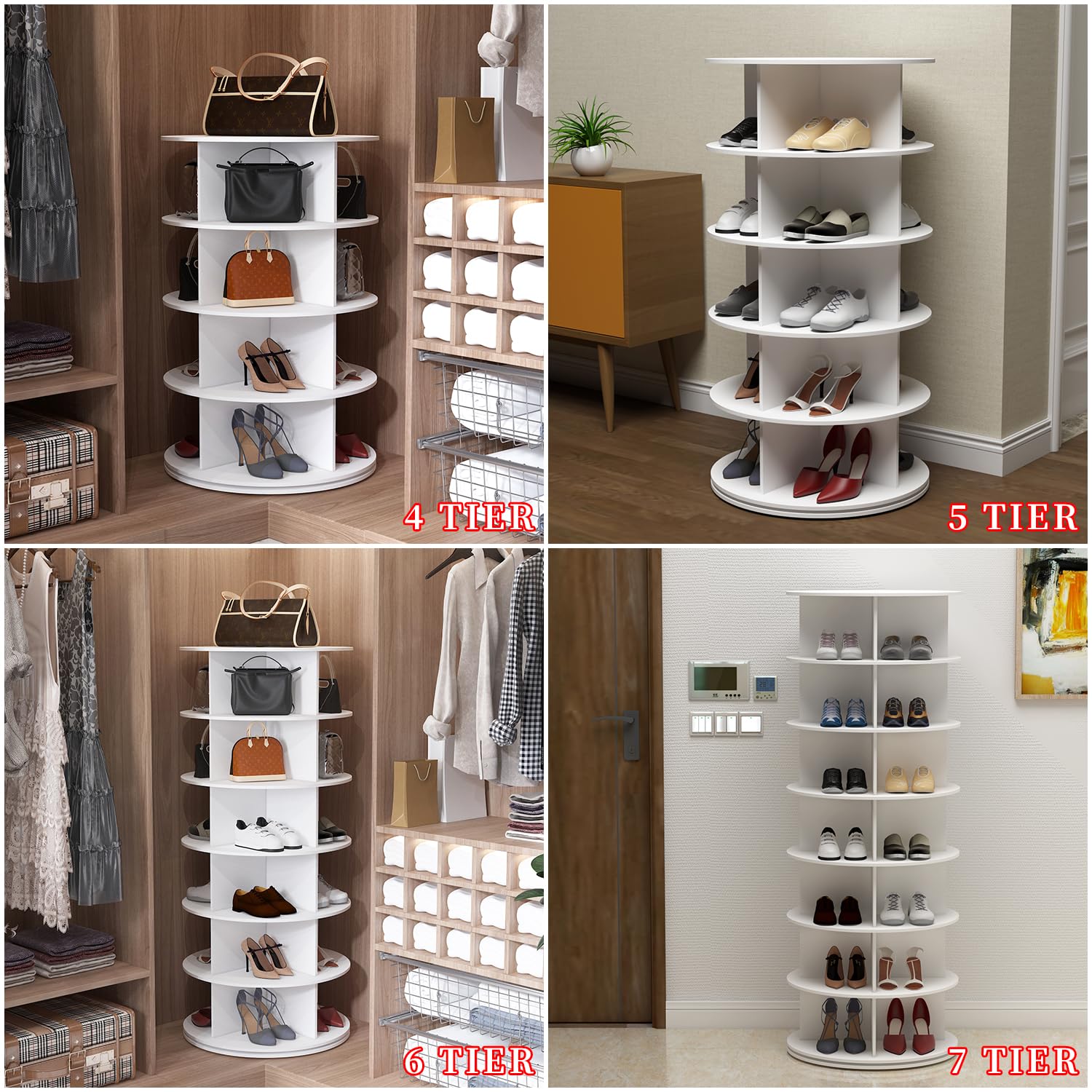 PTUWODS 7 Tier Rotating Shoe Cabinet in White