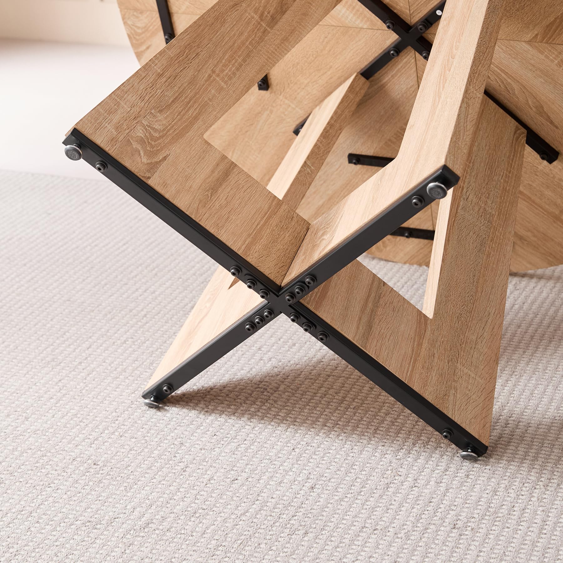 HJhomeheart Round Dining Table, Rustic Style, for 4-6 People