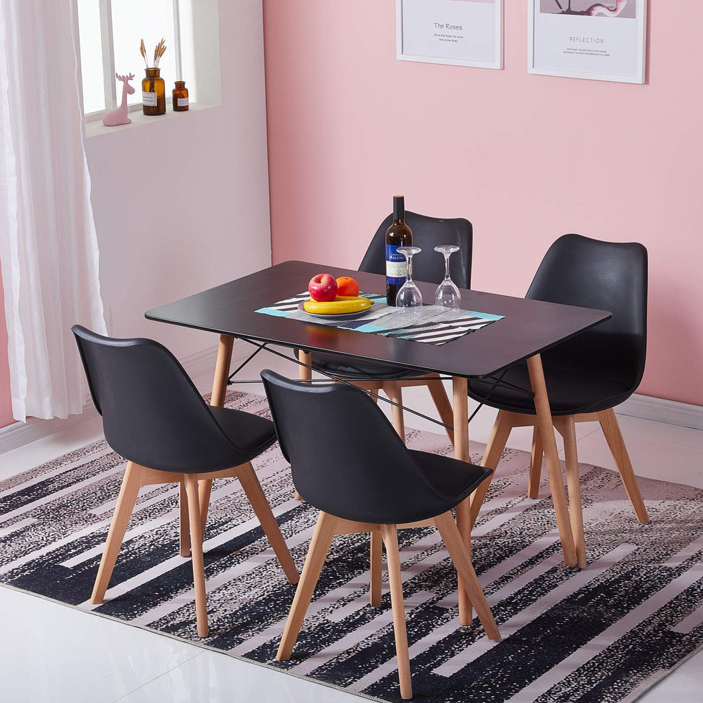 Modern rectangular dining table with 4 chairs by H.J WeDoo in black and white