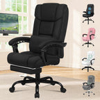 Ergonomic high-back office chair with lumbar cushion and footrest by ELFORDSON, in black linen with chrome base